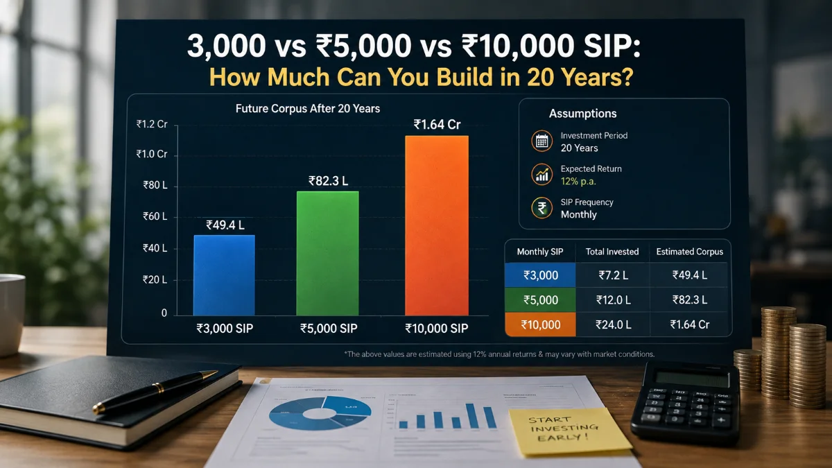 ₹3,000 vs ₹5,000 vs ₹10,000 SIP: How Much Can You Build in 20 Years?
